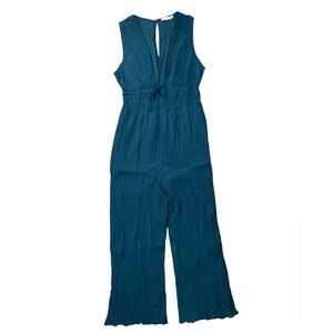 Lush Sleeveless Wide Leg Teal V-Neck Jumpsuit - Large
